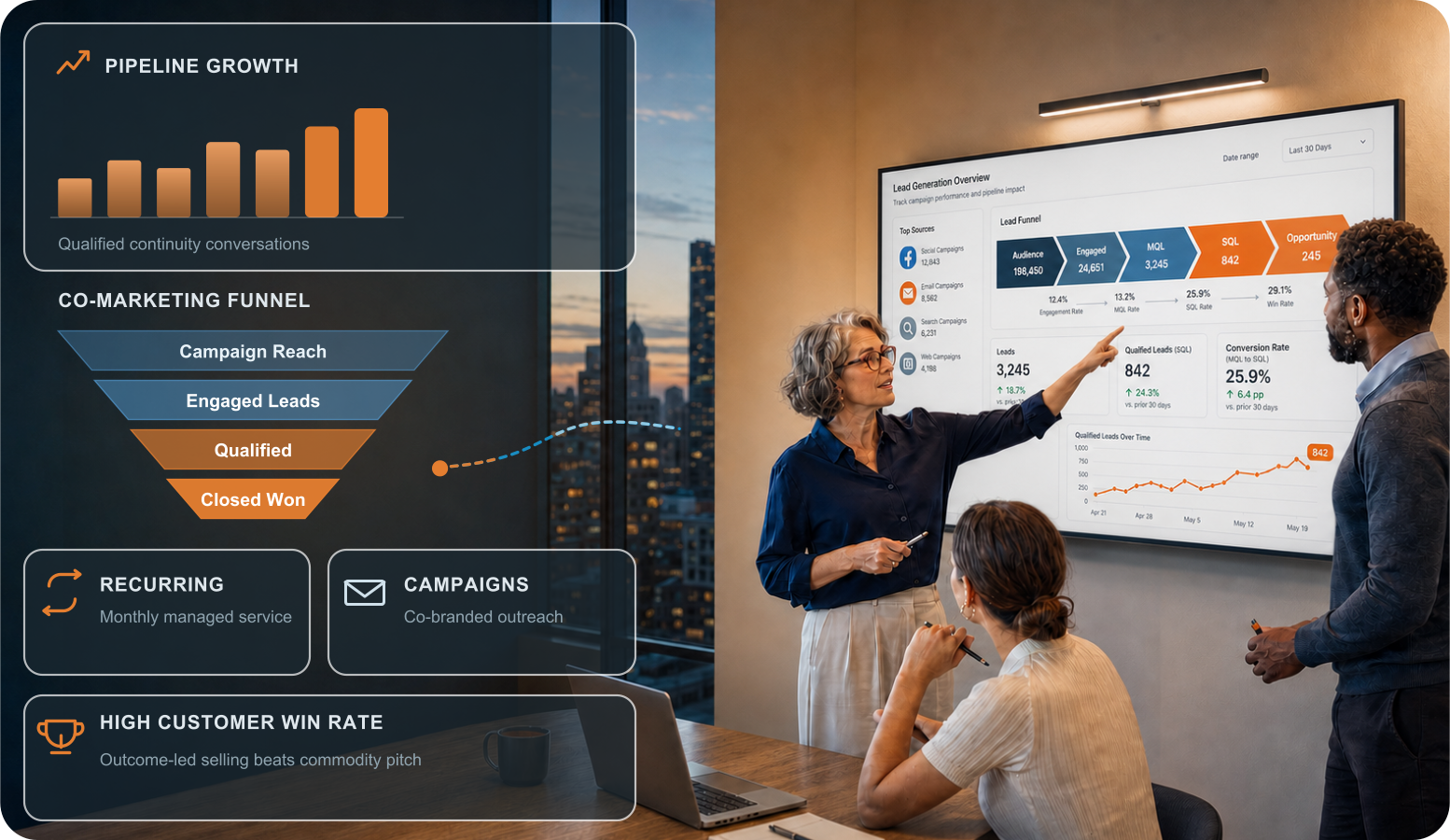 RR_CoMarketing_Meeting_Overlay-v5 Technology partner presenting RabbitRun business continuity platform to a customer